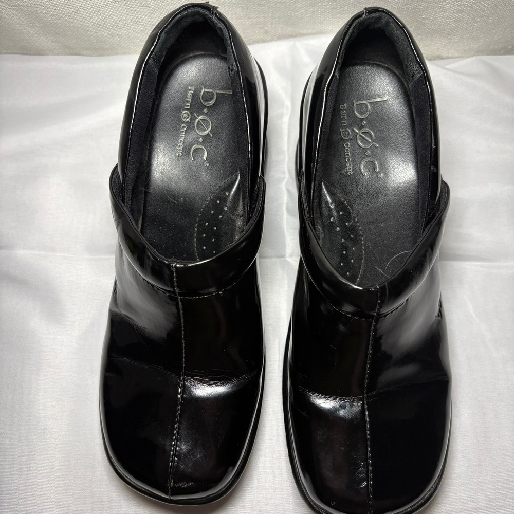 b.o.c. Born Concept Womens Black Patent Wedge‎ Clogs Slip On Shoes Size 6.5 - Picture 12 of 13
